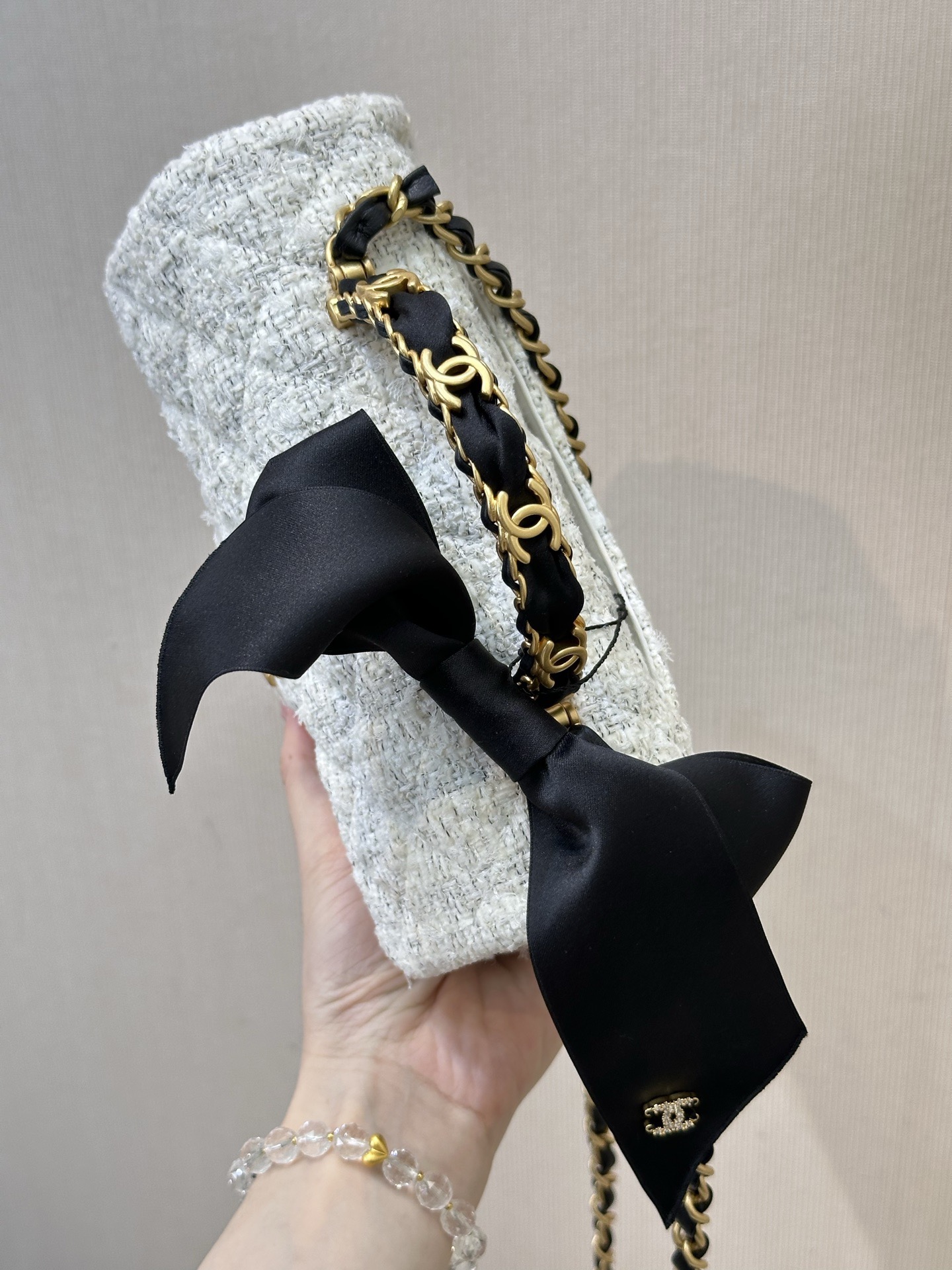 Ch@nel Mini Flap Bag With Top Handle, Tweed, Silk & Gold-Tone Metal -2512*20*9CM
