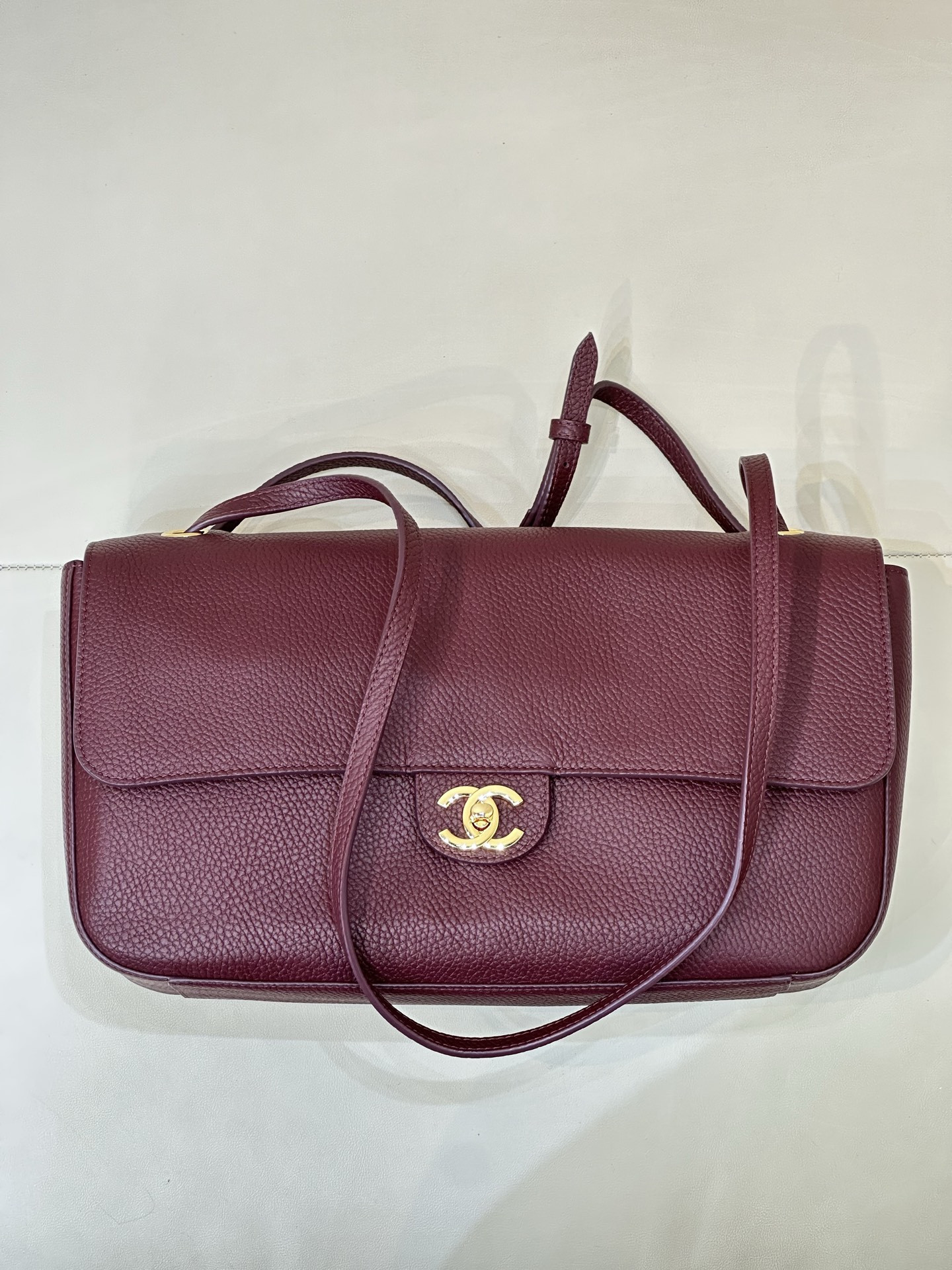 Cha*nel Grained Calfskin Small Souplissimo Maxi Flap-32CM