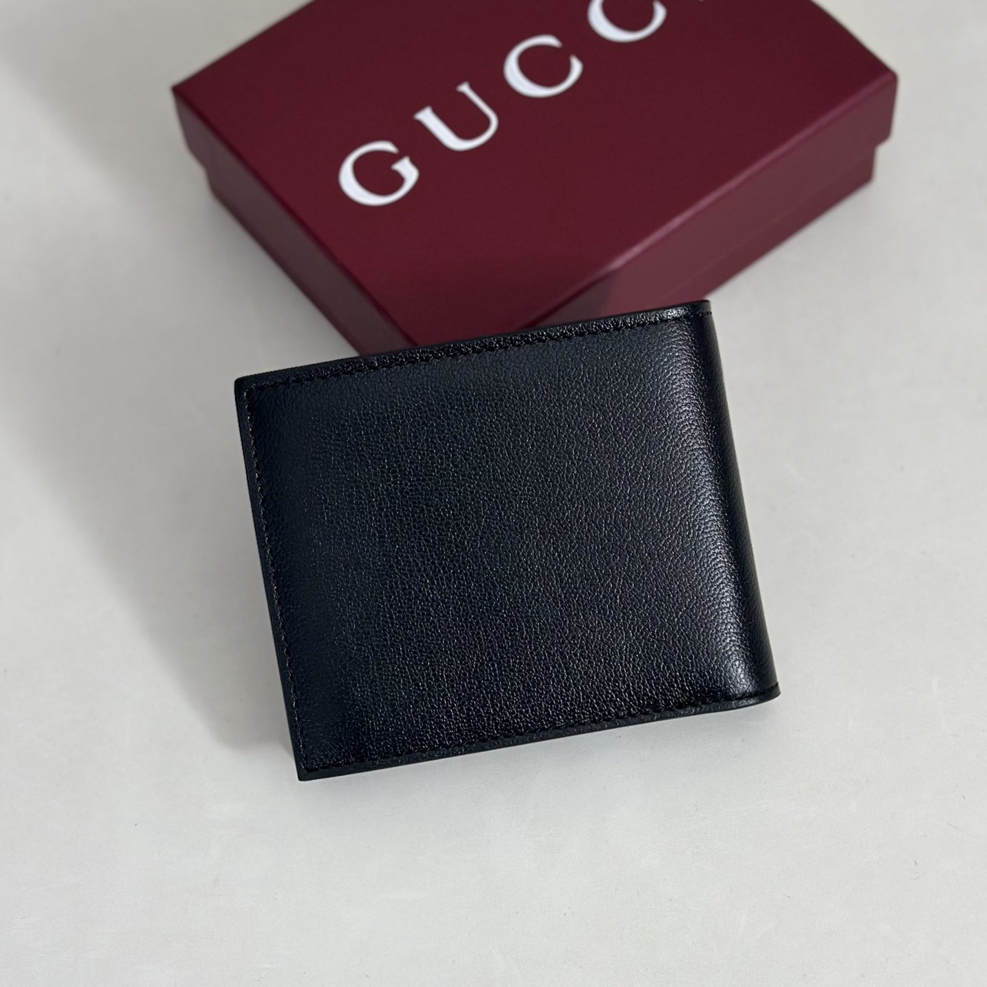 Guc*ci Lira Bi-fold Wallet In Black Leather-11*9CM