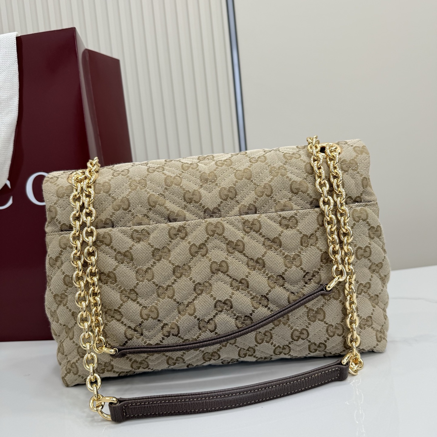 Gv*c* GG Marmont Medium Shoulder Bag In Sand And Brown GG-31*17*8CM