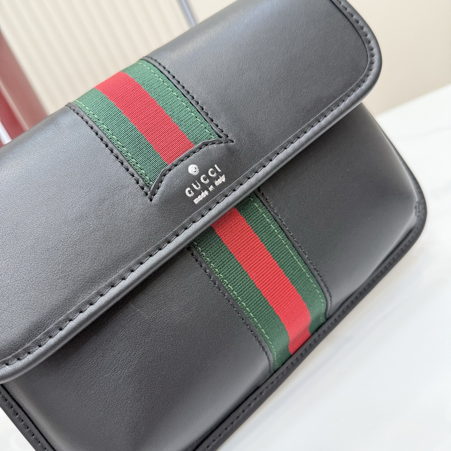 Gv*c* Web Trademark Small Belt Bag In Black Leather