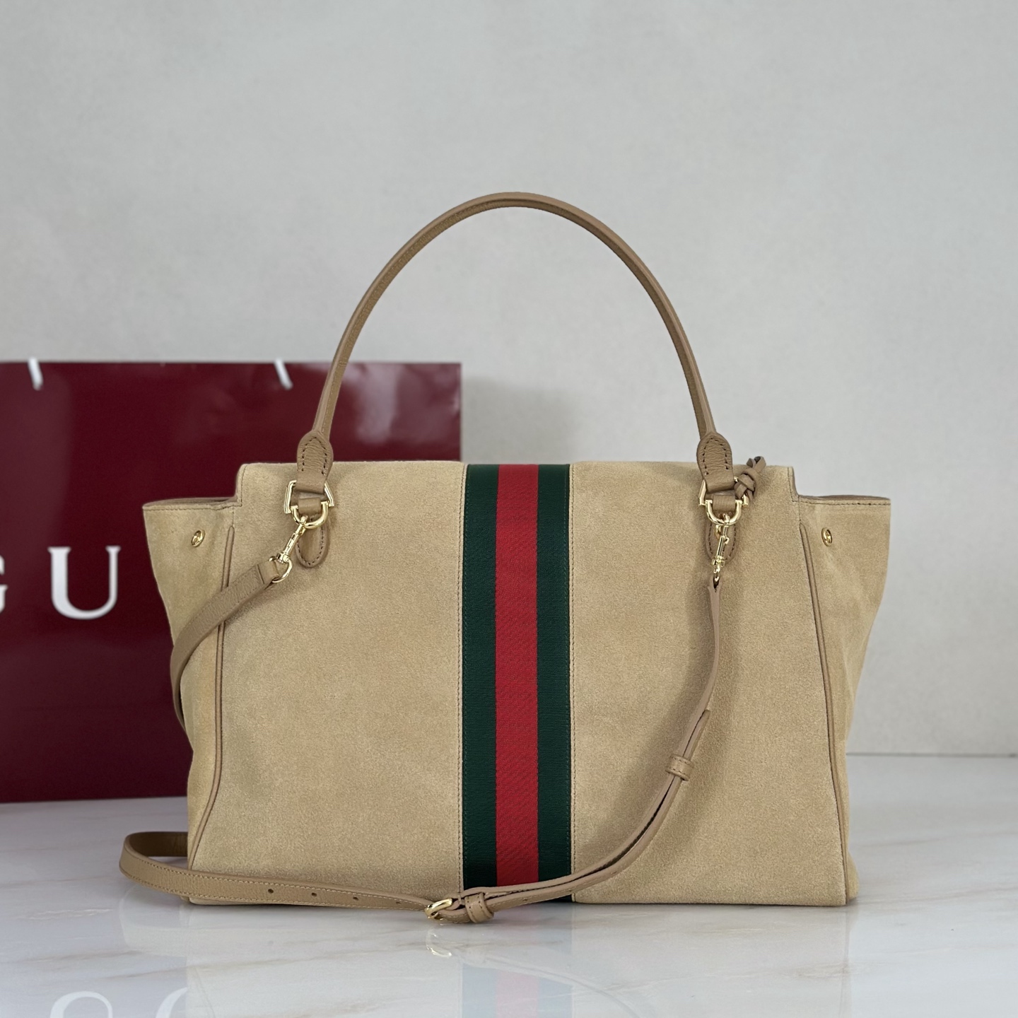 Gvc*1 Paparazzo Medium Top Handle Bag In Sand Suede-37*29*13CM