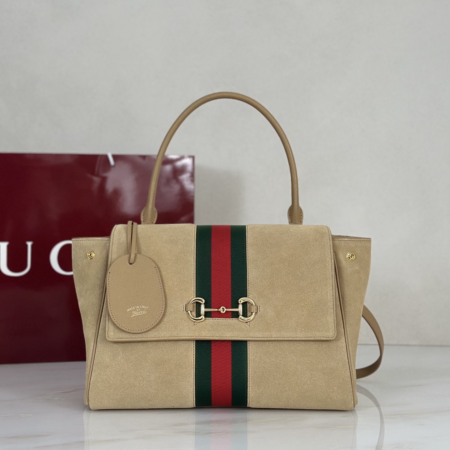 Gvc*1 Paparazzo Small Top Handle Bag In Sand Suede-32*24*17CM