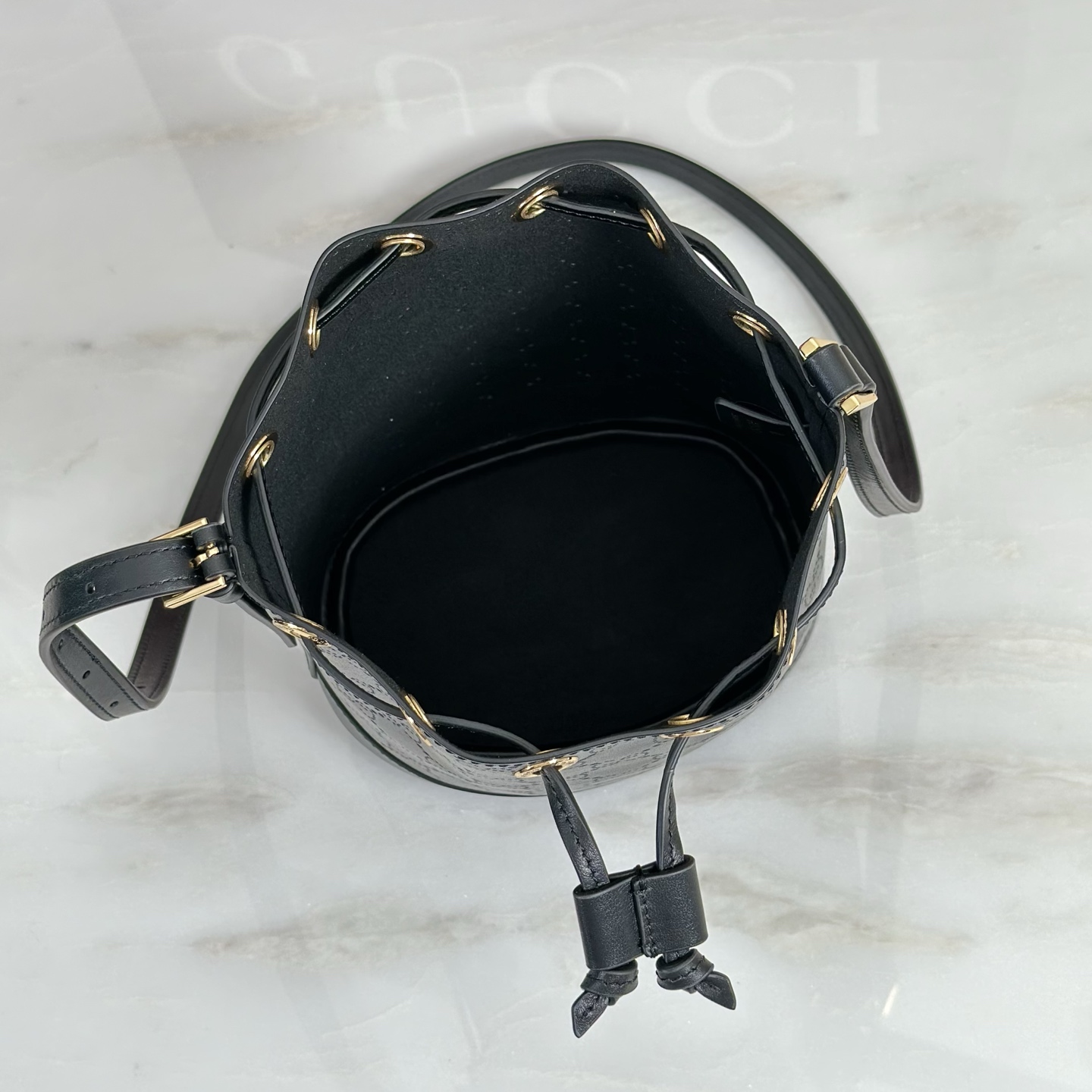 G*ucci Venice Small Bucket Bag In Black GG Leather-15.5*19.5*10.5CM