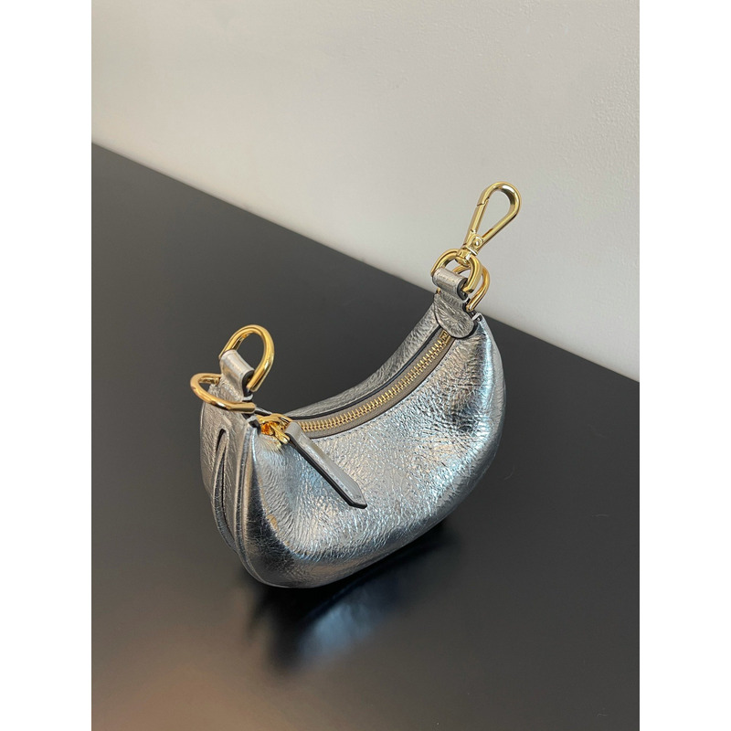 F**di graphy mini silver laminated leather bag