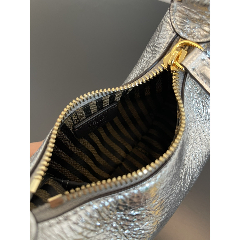 F**di graphy mini silver laminated leather bag