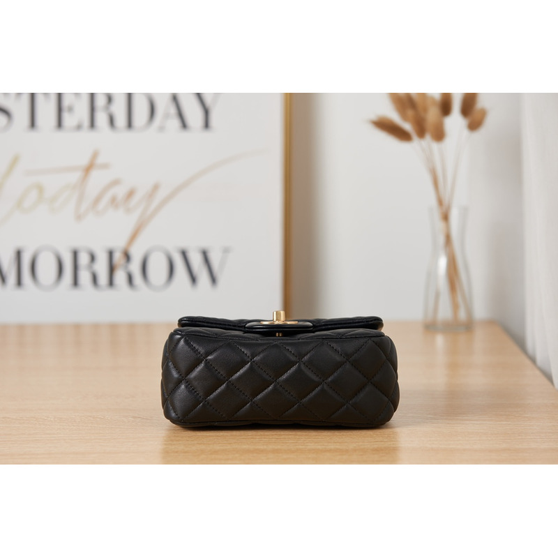 Ch*el flap bag black gold cc gold beads with suede diamond pattern shoulder bag
