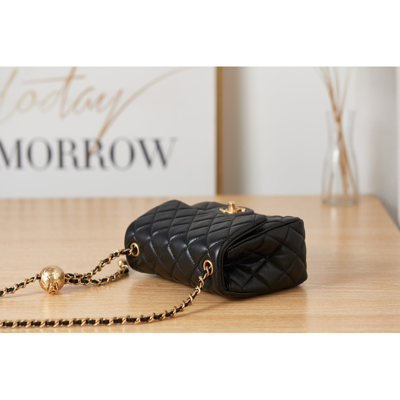 Ch*el flap bag black gold cc gold beads with suede diamond pattern shoulder bag