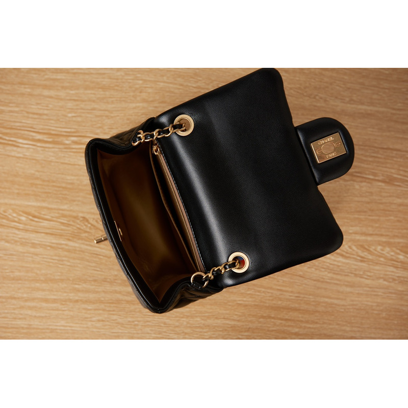 Ch*el flap bag black gold cc gold beads with suede diamond pattern shoulder bag