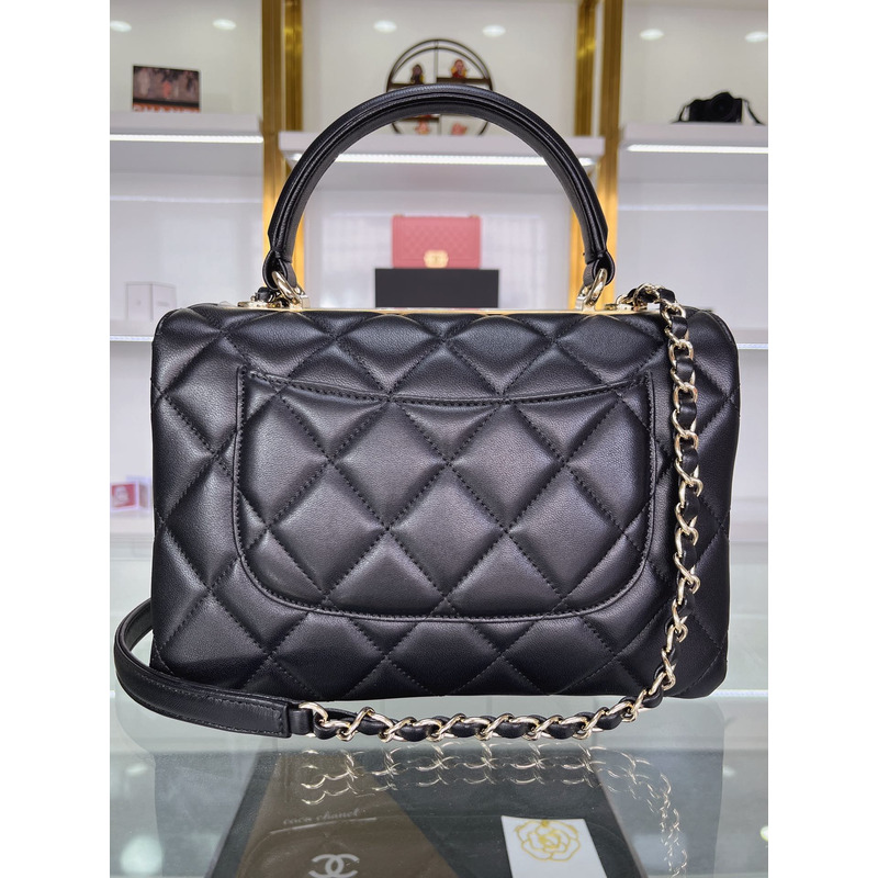 Ch*el sheepskin and gold metal black flap bag