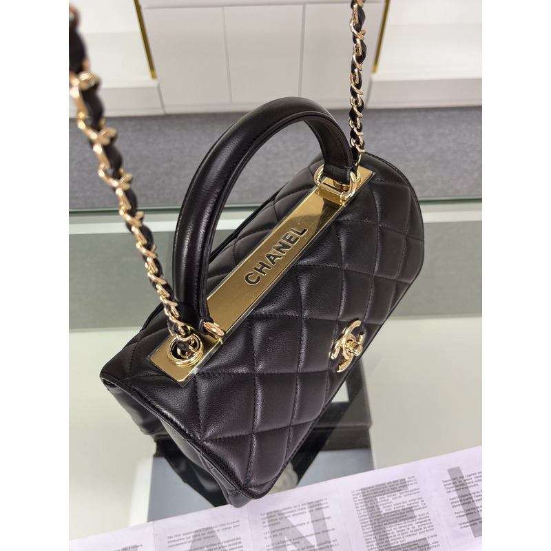 Ch*el sheepskin and gold metal black flap bag