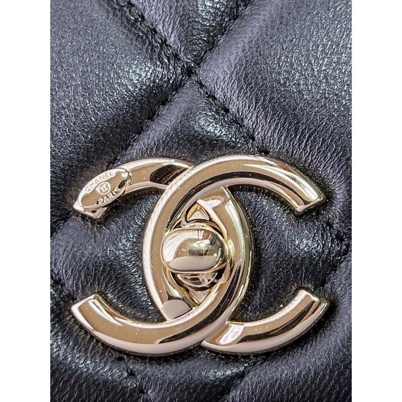 Ch*el sheepskin and gold metal black flap bag