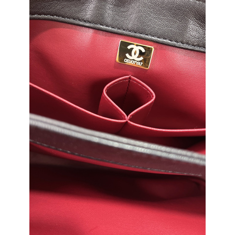 Ch*el sheepskin and gold metal black flap bag