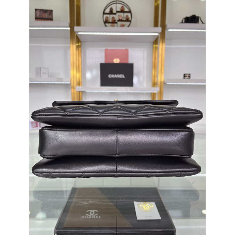 Ch*el sheepskin and gold metal black flap bag