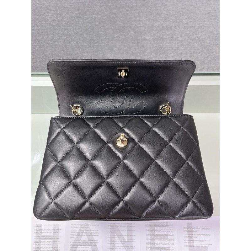Ch*el sheepskin and gold metal black flap bag