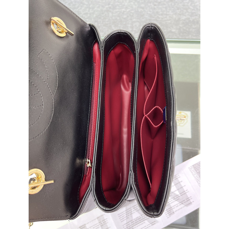 Ch*el sheepskin and gold metal black flap bag