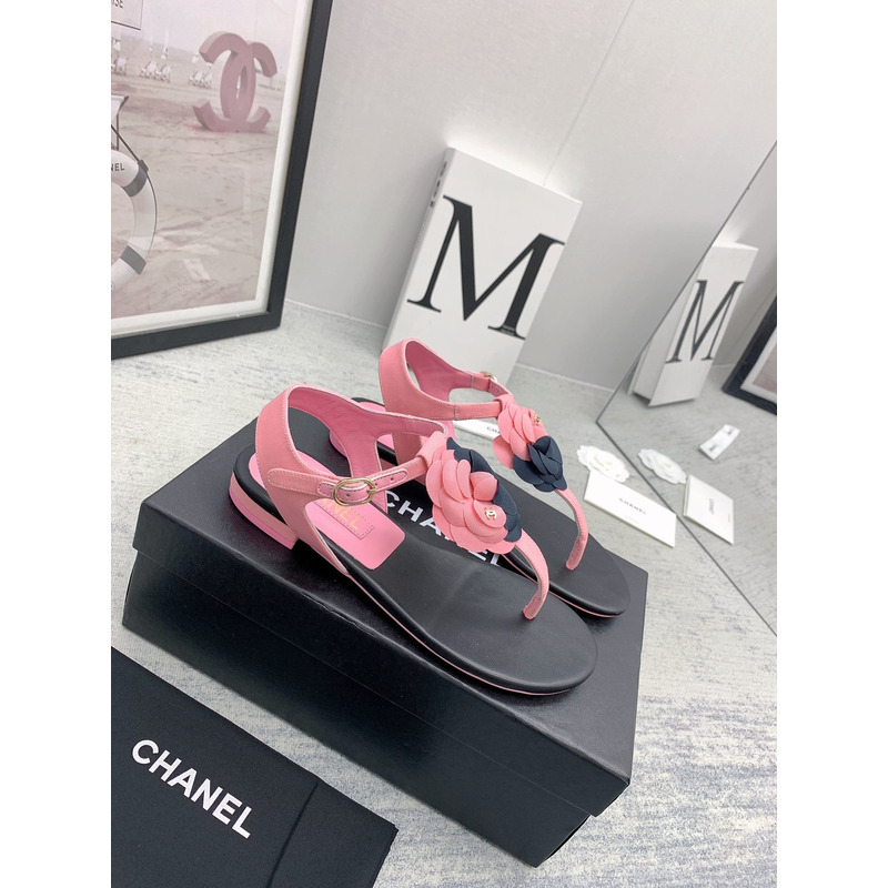 Ch*el camellia sandals black and pink