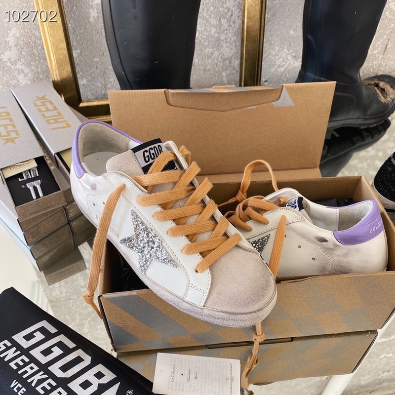 golden goose S*per-star sneakers with sliver glitter and purple heel tab