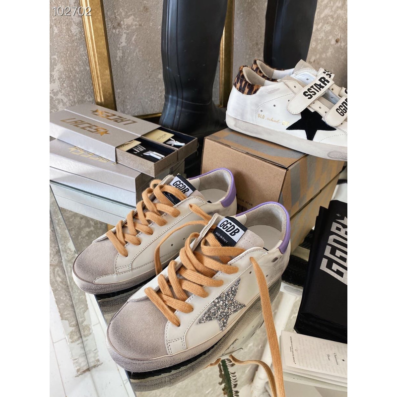 golden goose S*per-star sneakers with sliver glitter and purple heel tab