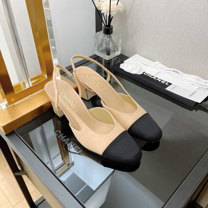 Ch*el sling-back heel beige and black