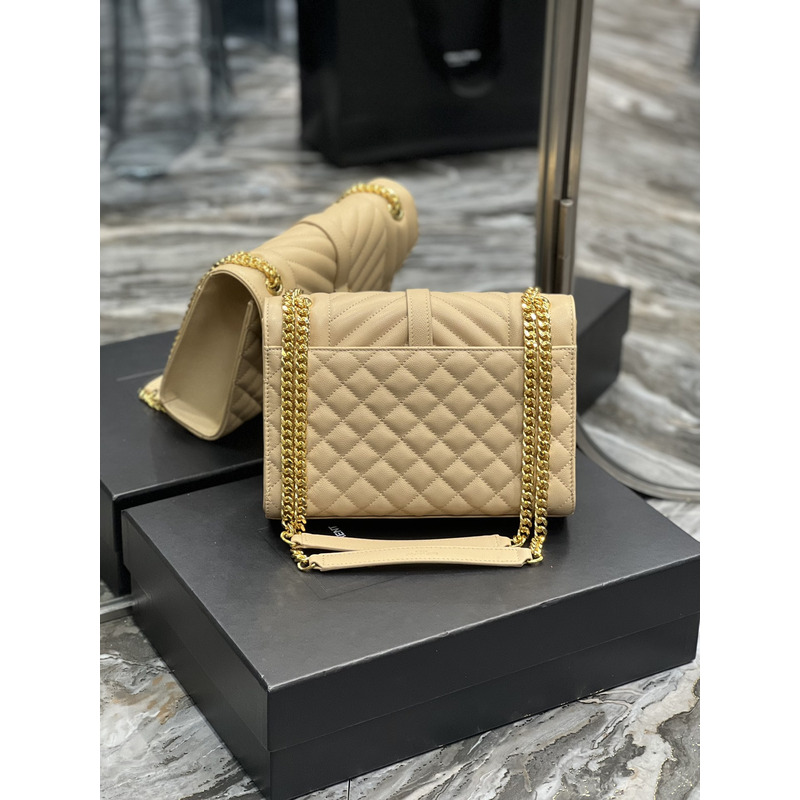 Saint Laurent Grain-embossed Quilted Leather Envelope Bag Apricot