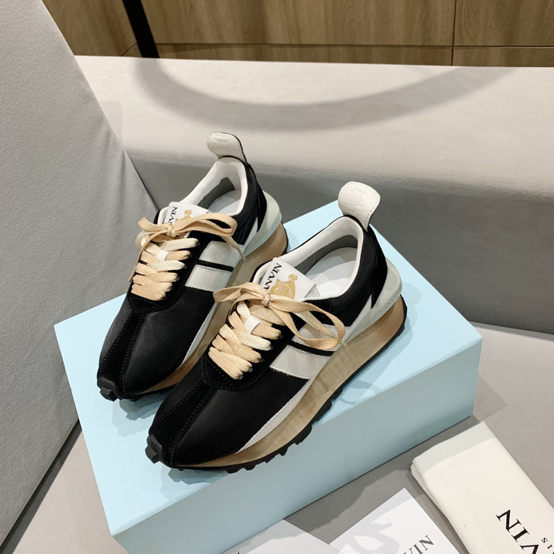 LANVIN Bump White Striped Sneakers On Black