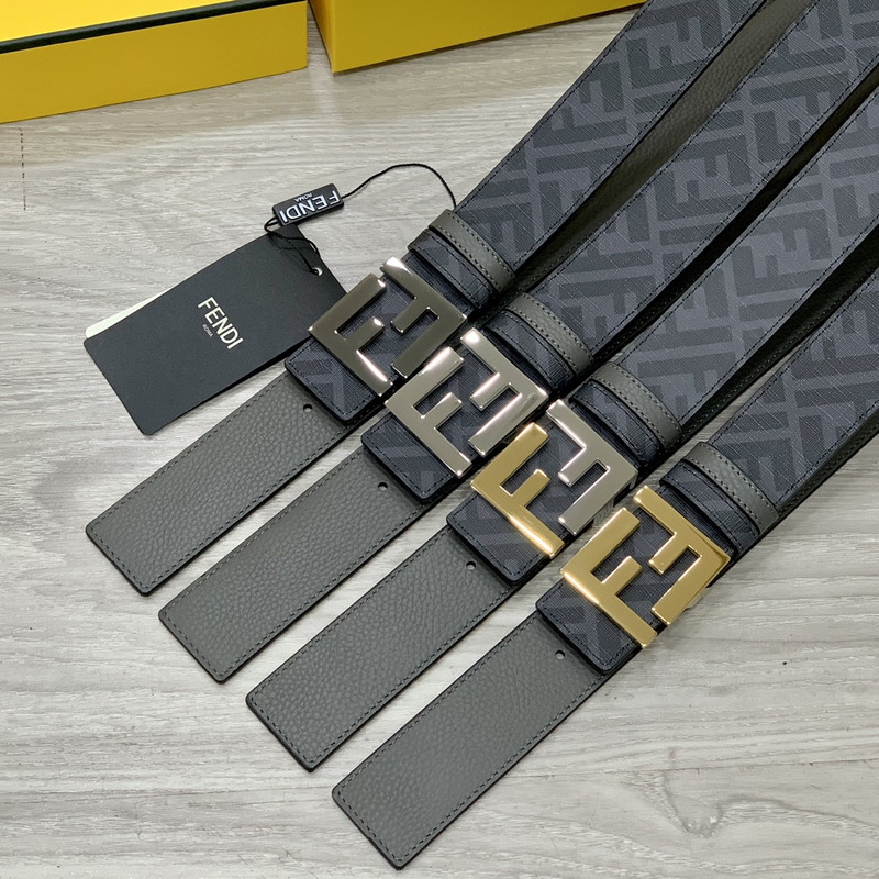F**di grey leather belt gold/silver