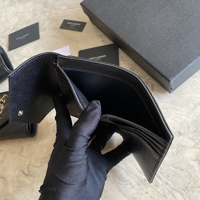 Saint Laurent Quilted Small Envelope Wallet in Grait De Poudre Emobossed Leather
