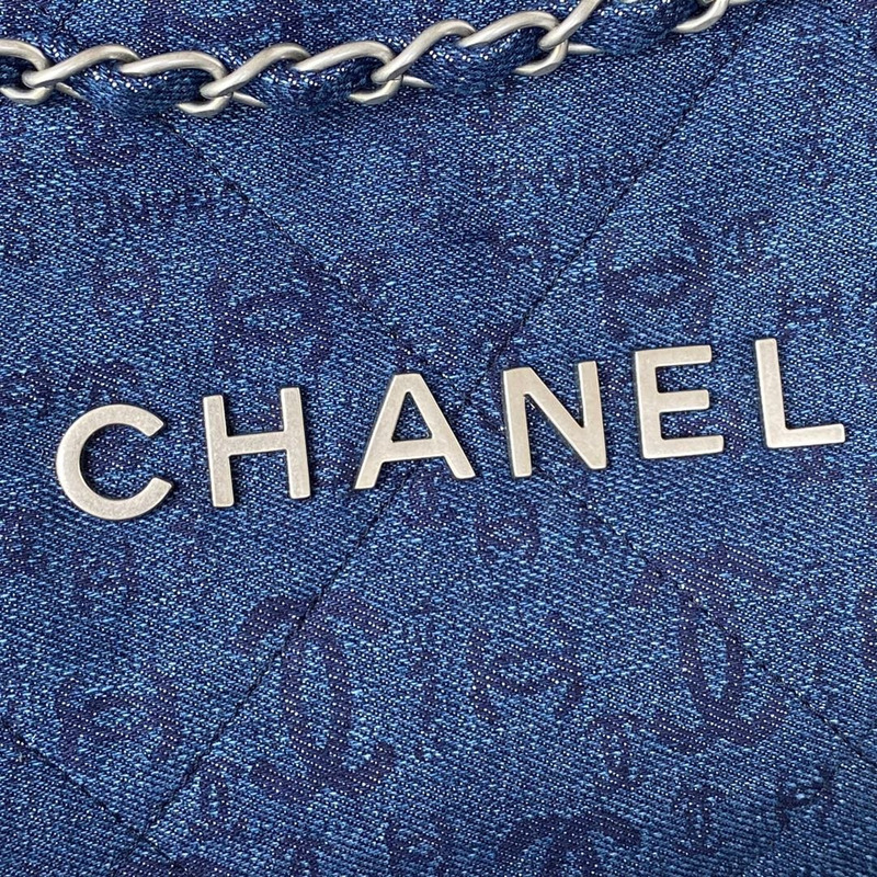 Ch*el 22 denim tote bag blue