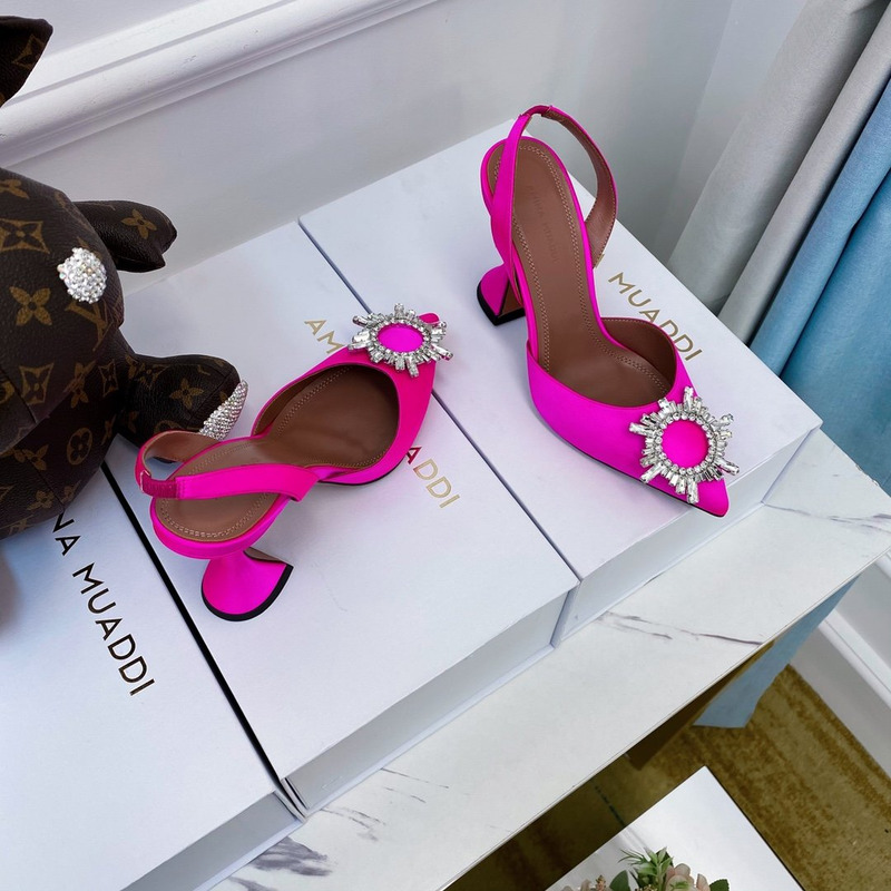 Amina Muaddi Begum Crystal Satin Pink Slingback Pumps