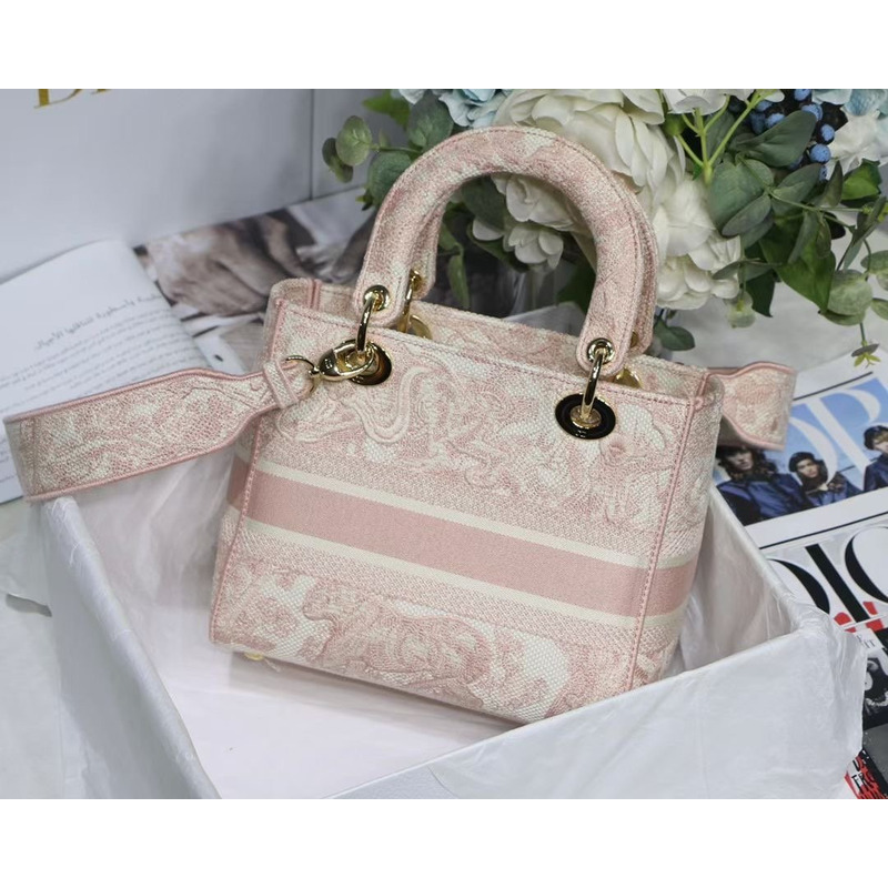 D*or lady d-lite bag rose des vents toile de jouy embroidery in light pink