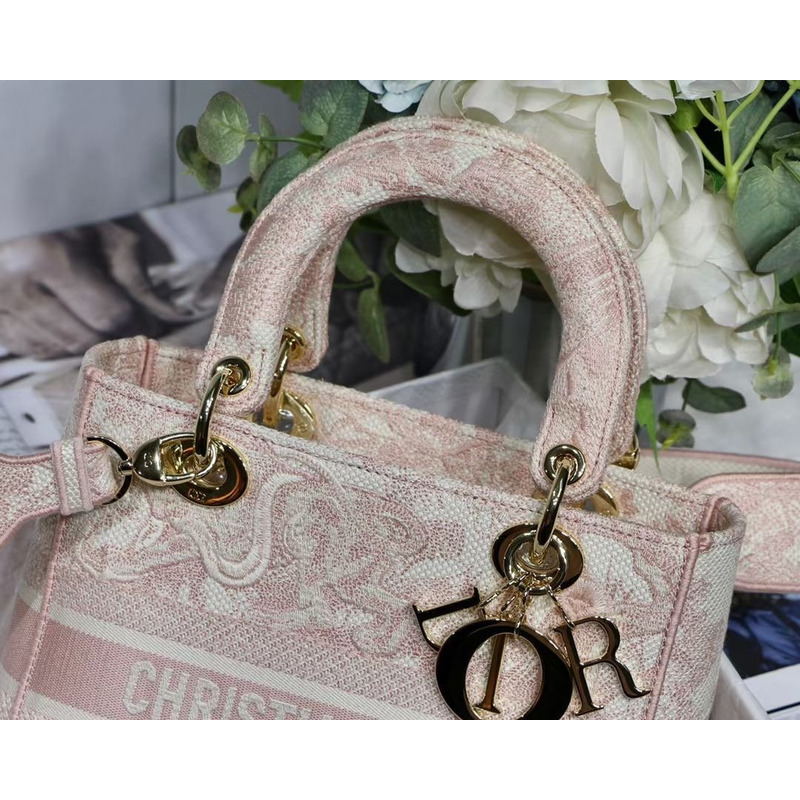 D*or lady d-lite bag rose des vents toile de jouy embroidery in light pink