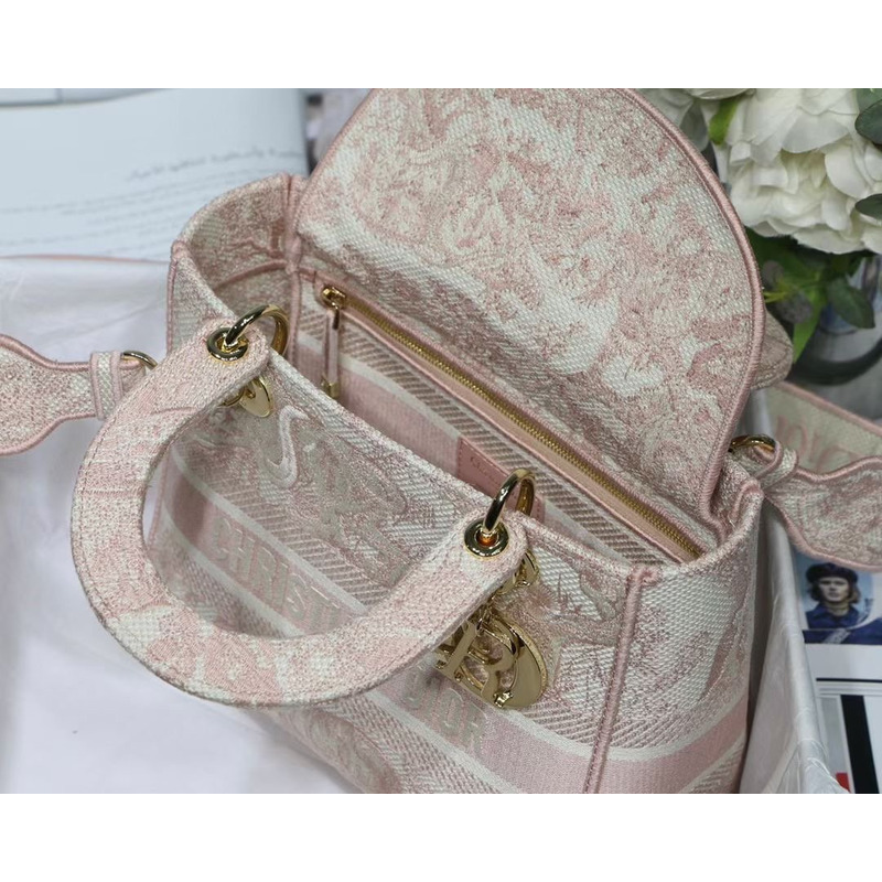 D*or lady d-lite bag rose des vents toile de jouy embroidery in light pink