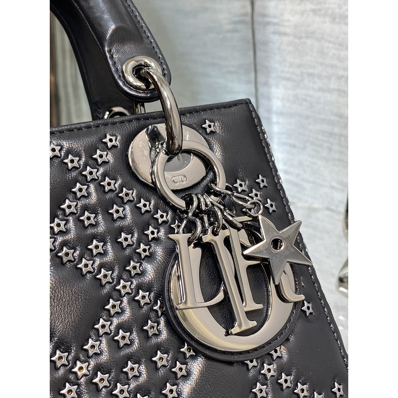 D*or small lady my abc latte lucky star cannage lambskin in black