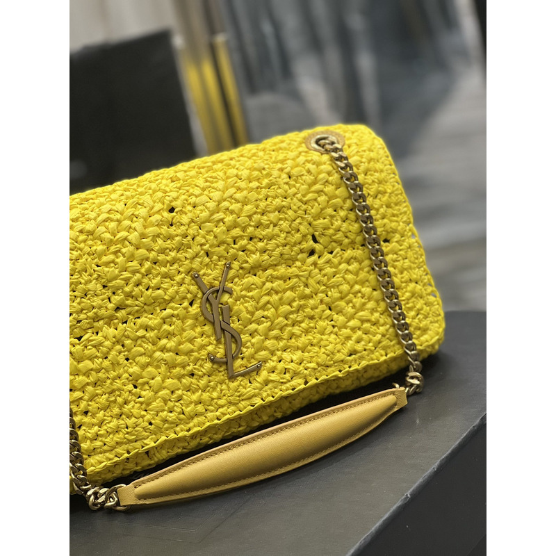 Saint Laurent Jamie Flat Shoulder Bag Crochet Raffia Yellow