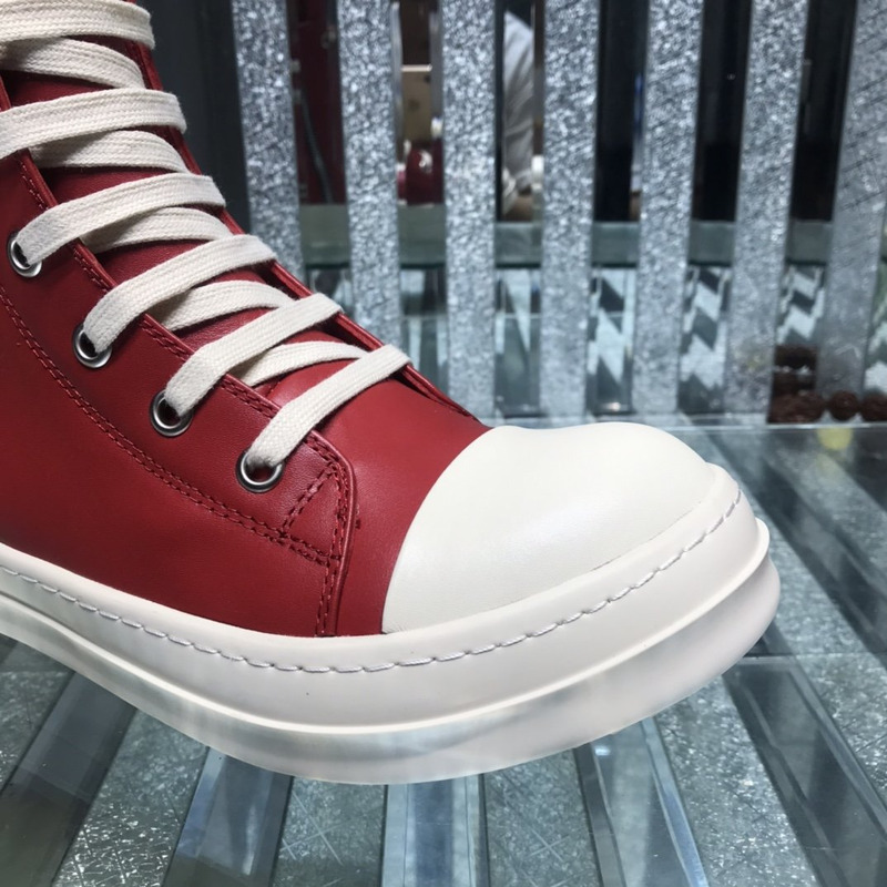 Rick Owens High Top Leather Sneakers Red
