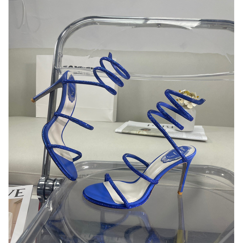 Rene Caovilla Cleo Crystal Sapphire Blue Sandals