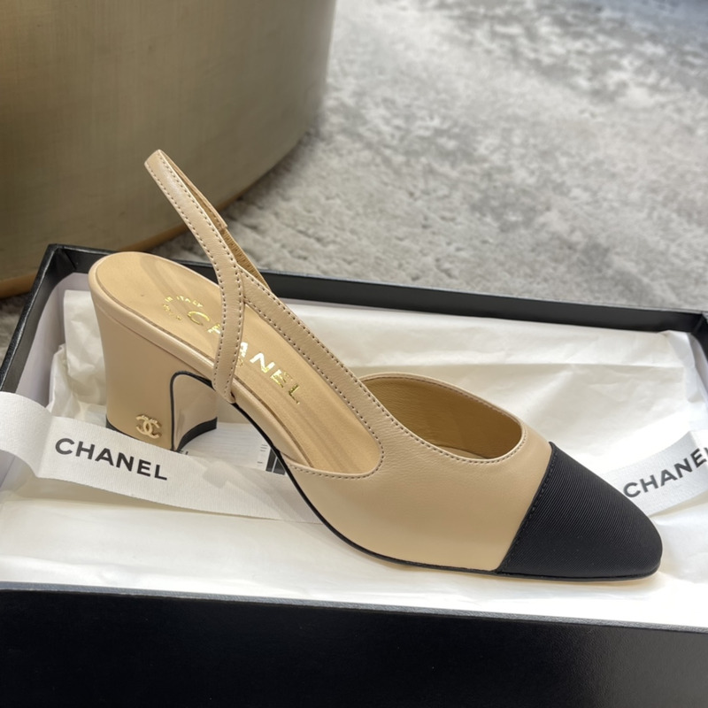 Ch*el back lace-up sandals beige and black