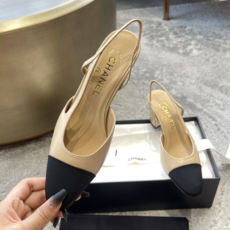Ch*el back lace-up sandals beige and black