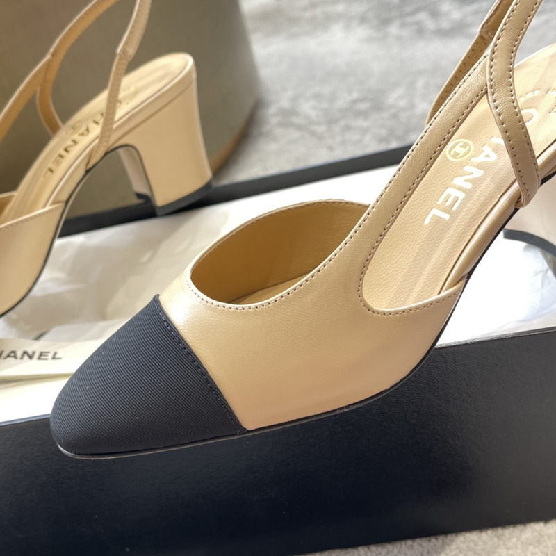 Ch*el back lace-up sandals beige and black