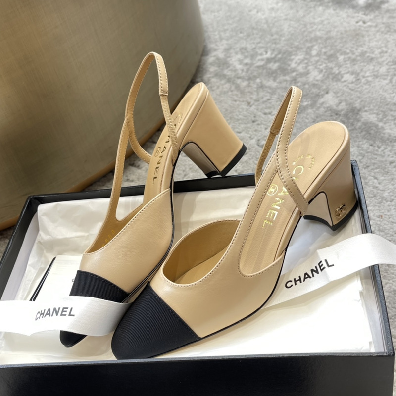 Ch*el back lace-up sandals beige and black