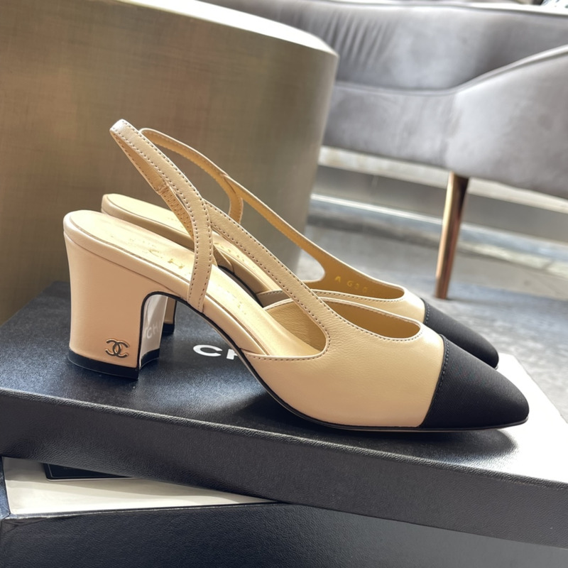 Ch*el back lace-up sandals beige and black