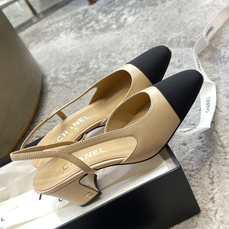 Ch*el back lace-up sandals beige and black