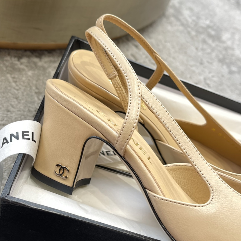 Ch*el back lace-up sandals beige and black