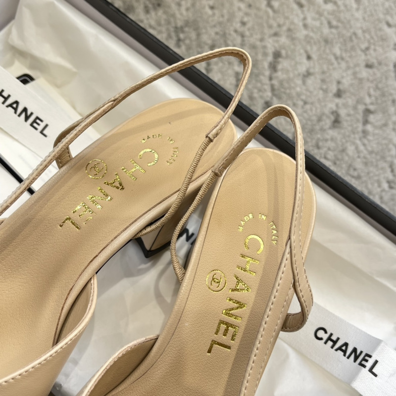 Ch*el back lace-up sandals beige and black