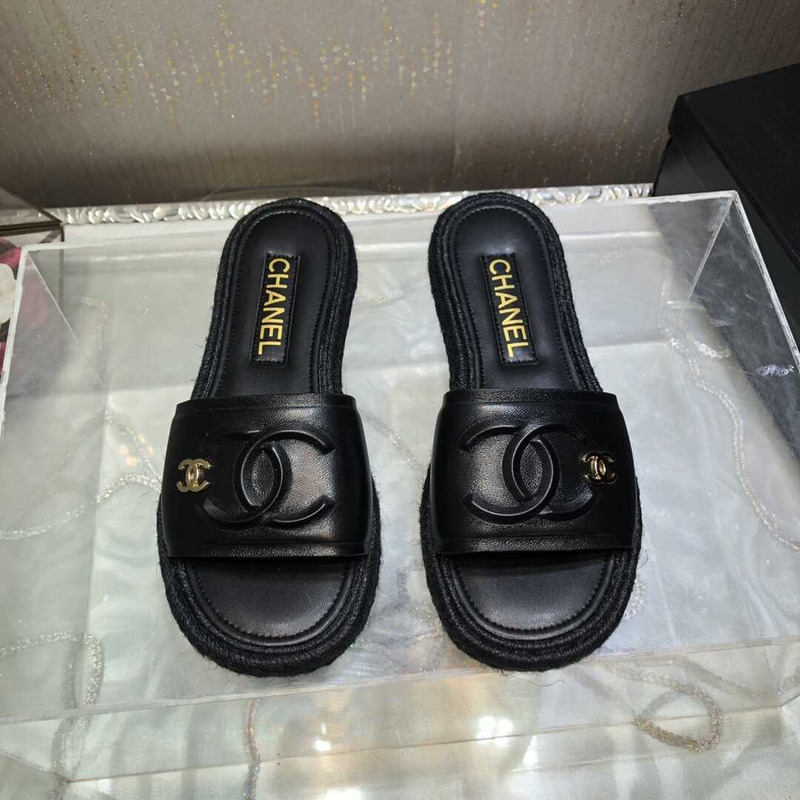 Ch*el street style plain logo sandals black