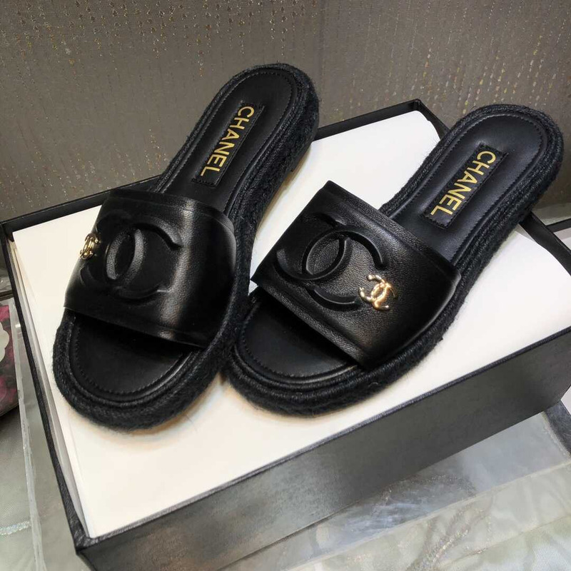 Ch*el street style plain logo sandals black