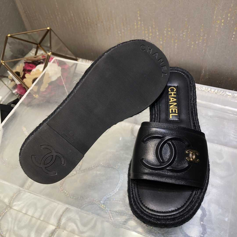 Ch*el street style plain logo sandals black