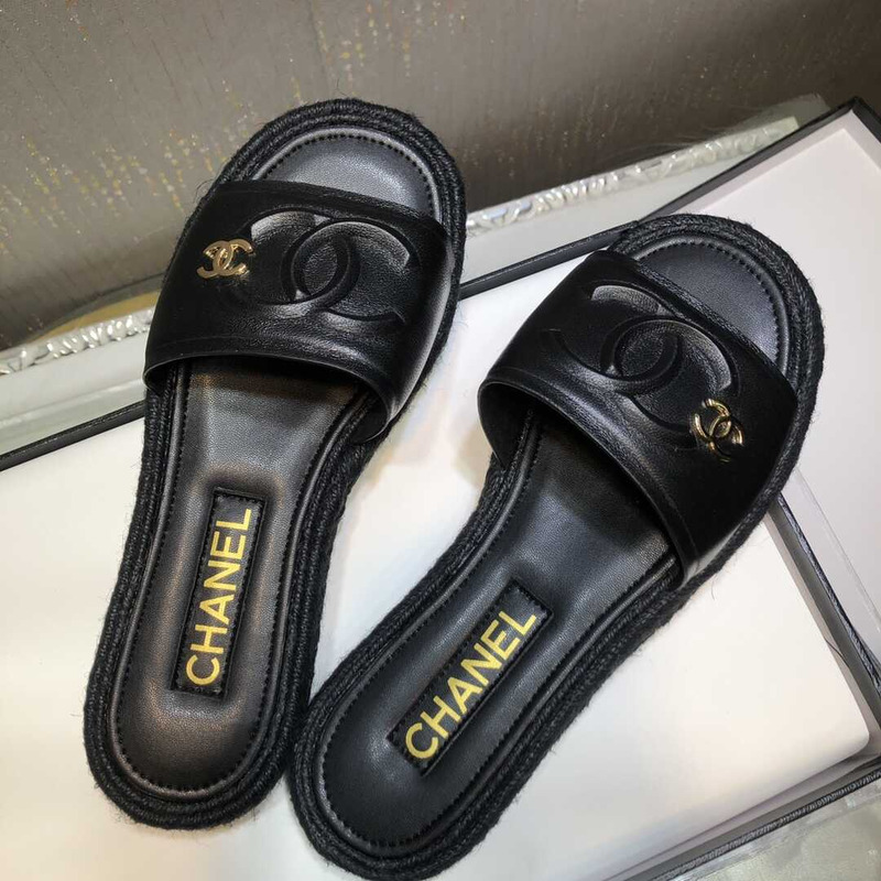 Ch*el street style plain logo sandals black