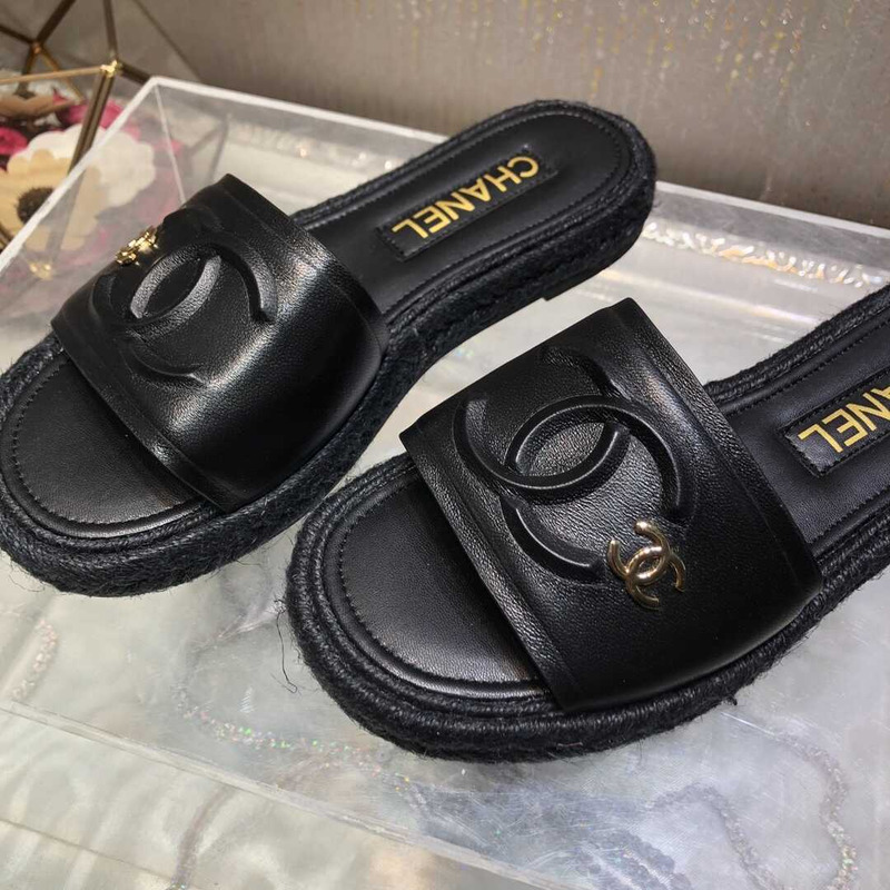 Ch*el street style plain logo sandals black